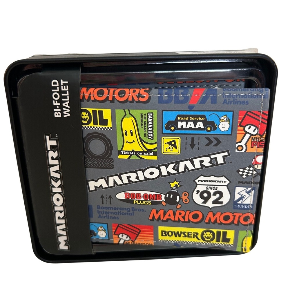 Nintendo Mario Kart Gray All Over Print Logo Bi-Fold Wallet New!
